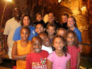 Teaching summer camp students from Bermuda Aquarium, Museum, and Zoo about cave conservation and protected habitats.