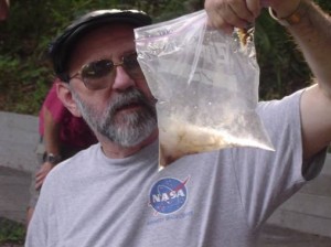 Aaron L. Mills, Ph.D., examines a microbial mat from Wekiwa Springs State Park.